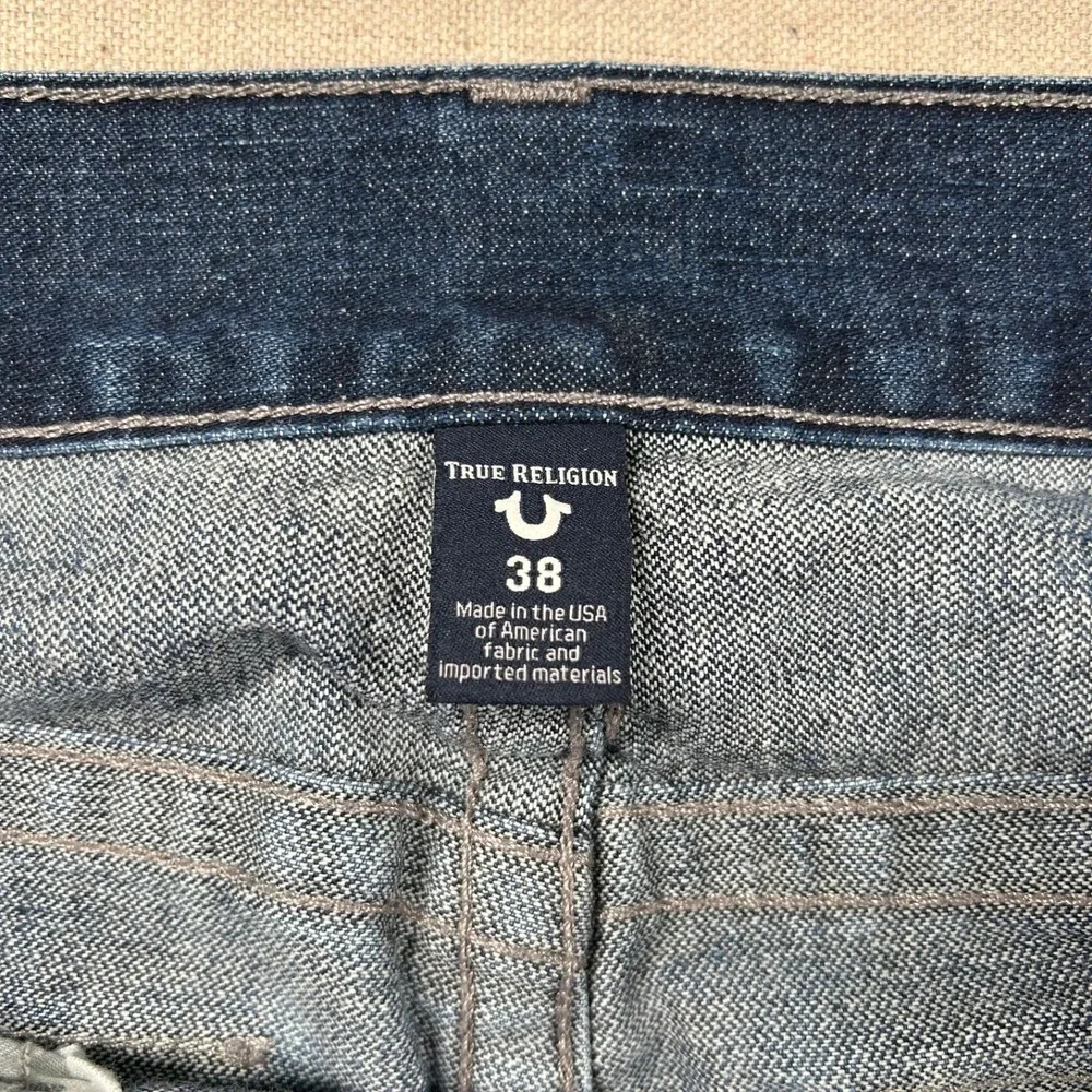 True Religion Ricky Jeans Mens 38 (fits 39x34) Relaxed Straight Flaps Embossed